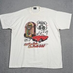 Vintage 1960s Fruit Of‎ The Loom Route Us 66 Got My Kicks White Tshirt Adult XL